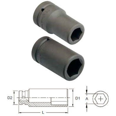 Genius Tools 849557 1"-os 6 lapú gépi dugókulcs fej, hosszított kivitel, 57 mm termék fő termékképe
