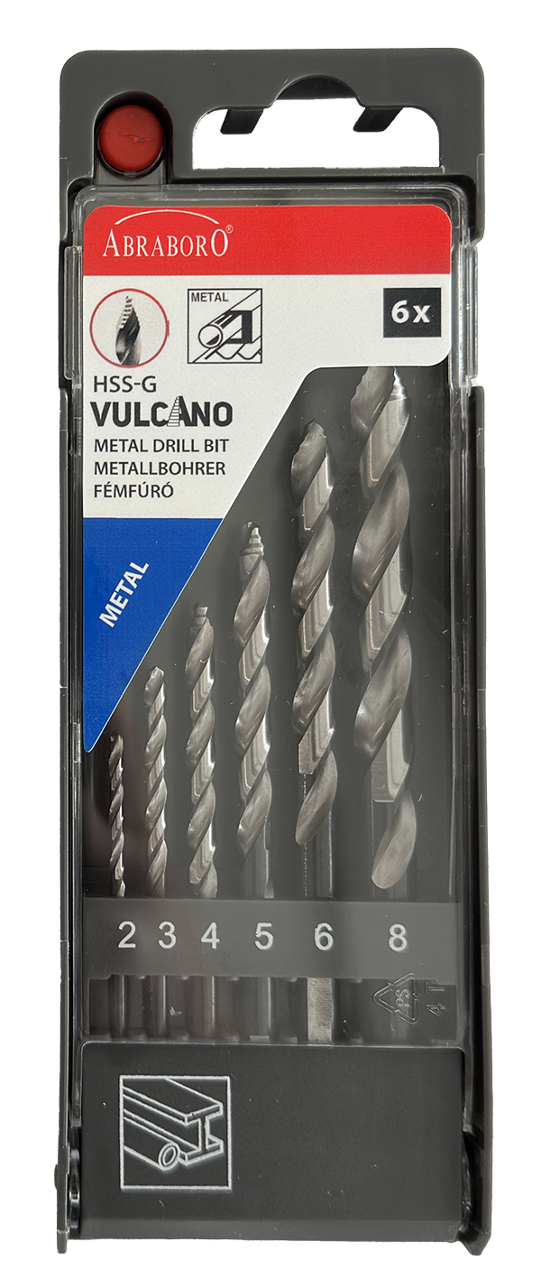 Abraboro HSS-G DIN 338 VULCANO 6 részes fémfúró készlet lépcsős fúrócsúcs-geometriával termék fő termékképe