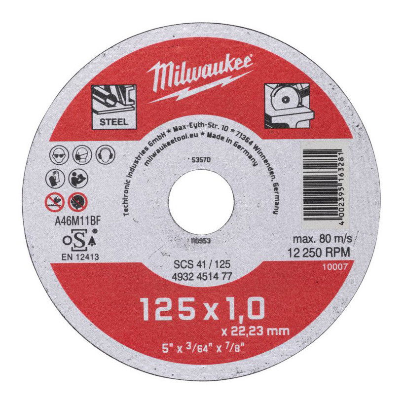 Milwaukee WSCS41 STANDARD fémvágó tárcsa, egyenes, 125x1.0 mm, 200 db/csomag termék fő termékképe